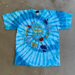 VINTAGE 2004 THE BEATLES YELLOW SUBMARINE LIQUID BLUE TIE DYE GRAPHIC TEE